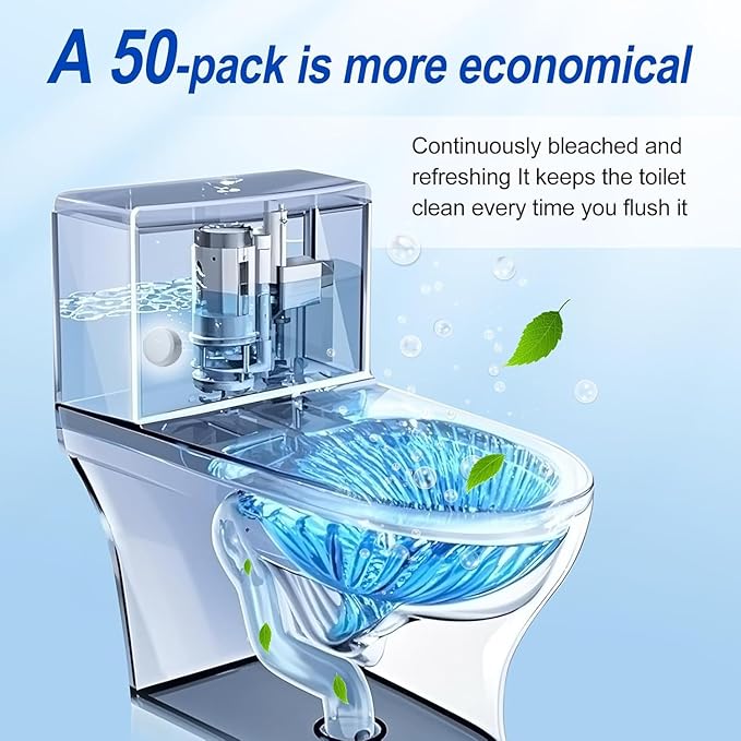 Automatic Toilet Bowl Cleaner Tablets, 50 Pack Mint Scent Toilet Cleaning Bubbles, Long-Lasting Stain & Odor Remover, Safe for Kids & Pets, Suitable for All Toilets