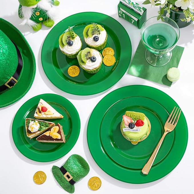 FLOWERCAT 60PCS Green Plates & St. Patrick's Day Plates - Heavy Duty Dark Green plates Disposable for Party&Event- Include 30PCS 10.25" Dinner Plates & 30PCS 7.5" Dessert Plates