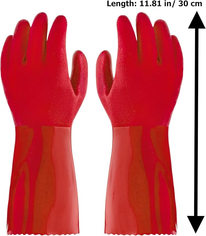 kitchen-star Ultimate Rubber Household PVC Gloves with Comfortable Cotton Lining, Anti-Slip surface, Kitchen Dishwashing, Extra Thickness, Kitchen Cleaning, Working, Painting, Pet Care (Medium, Red)