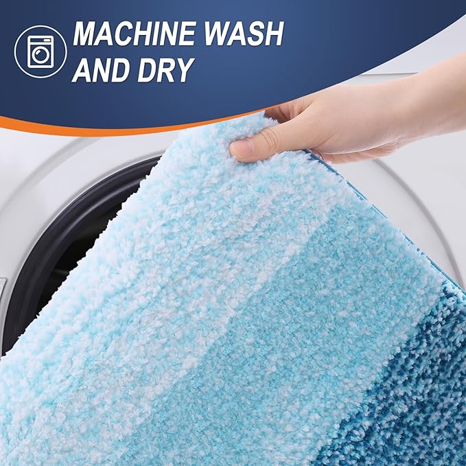 OLANLY Bathroom Rugs Sets 3 Piece, Soft Absorbent Microfiber Bath Mats and U-Shaped Contour Toilet Rug, Plush Shaggy Bath Mat Set for Bathroom (30"x20"+24"x16"+24"x20", Peacock Blue)