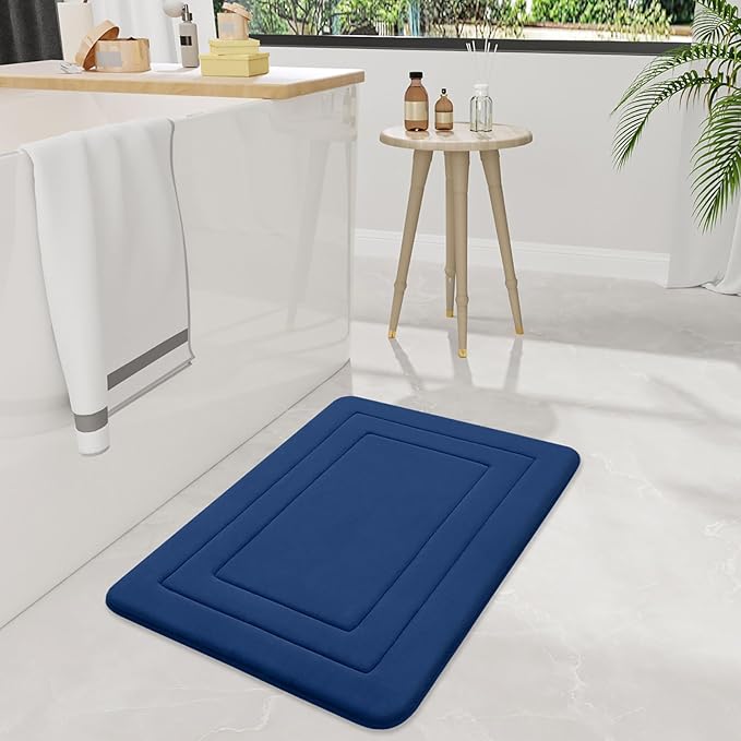 Arotive Memory Foam Bathroom Rug Mat 24x16, Ultra Soft and Absorbent Bath Mat, Machine Wash Dry, Comfortable Bath Rug Carpet for Bathroom Floor, Tub and Shower, Navy
