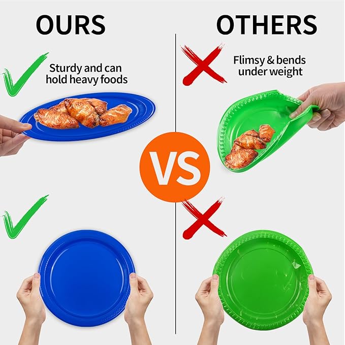 50-Pack Royal Blue Plastic Plates, 9 Inch Disposable Party Plates Dinner Plates for BBQ Picnic Birthday Party Supplies (Royal Blue, 9 Inch)