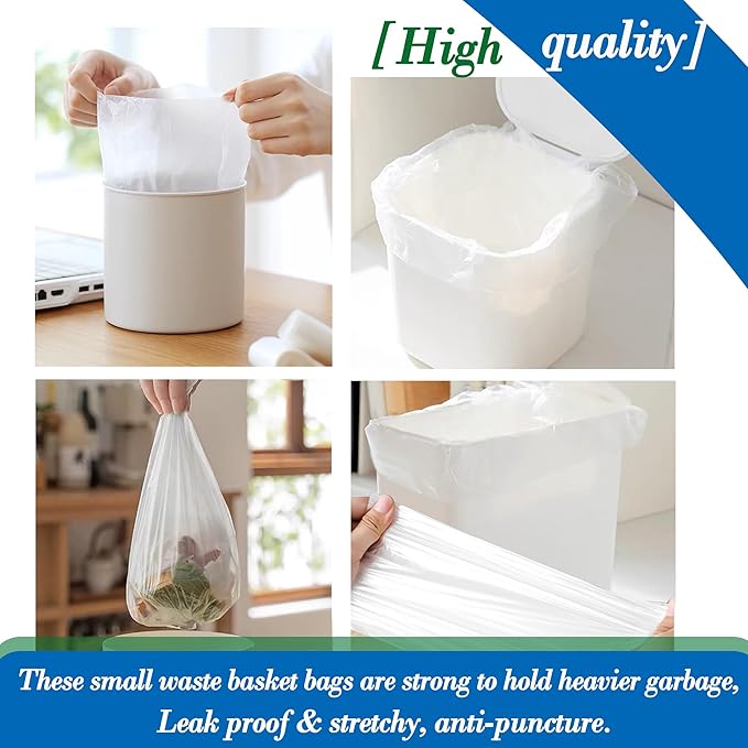 0.5 Gallon 250 pcs Mini Clear Trash Bags, Tiny Strong Garbage Bags,Small Plastic Bags for Desktop Trash Bin, Tiny Bathroom Trash Can Bin Liners,Mini Bags for Waste Basket Liner,Fit 2 Liters-Clear