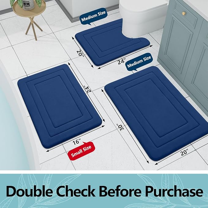 Arotive Memory Foam Bathroom Rug Mat 24x16, Ultra Soft and Absorbent Bath Mat, Machine Wash Dry, Comfortable Bath Rug Carpet for Bathroom Floor, Tub and Shower, Navy