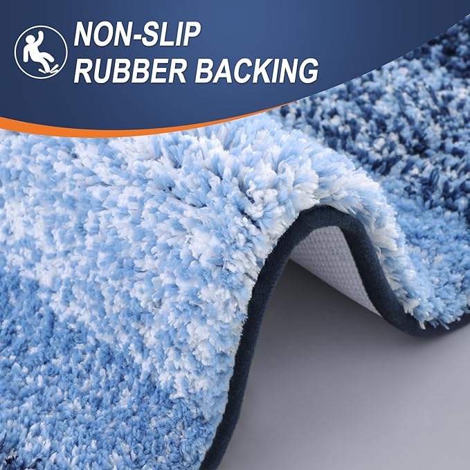 OLANLY Bathroom Rugs Sets 3 Piece, Soft Absorbent Microfiber Bath Mats and U-Shaped Contour Toilet Rug, Plush Shaggy Bath Mat Set for Bathroom (47"x20"+24"x16"+24"x20", Navy)