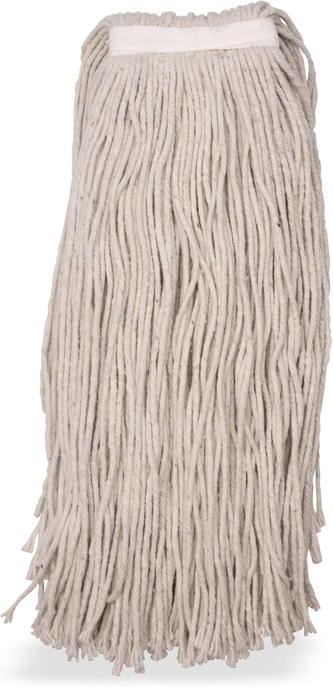 SPARTA Flo-Pac Cotton Mop Head, Cut-End, Narrow Band with White Band for Organized Cleaning, 44 Inches, Tan, (Pack of 12)