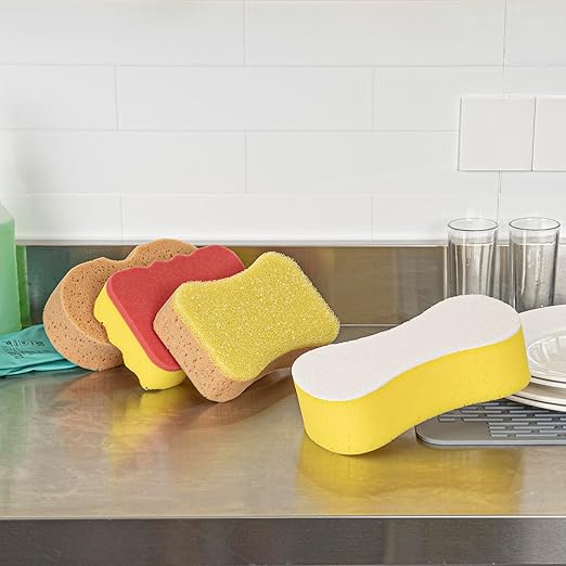Restaurantware Sponge and Scouring Pad Combo 1 Count 9.4 x 5.1 x 2.7 Inches Plastic Multi-Surface Scrubber Flexible Cleaning Sponge for Commercial Kitchens