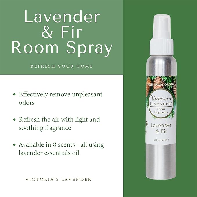Victoria's Lavender Room Fragrance Spray - Air Freshener & Odor Eliminator - Fir & Lavender Spray - Luxury Essential Oil Scent for Home & Bathroom - Aromatherapy & Stress Relief - 1 Pack, 4 fl oz