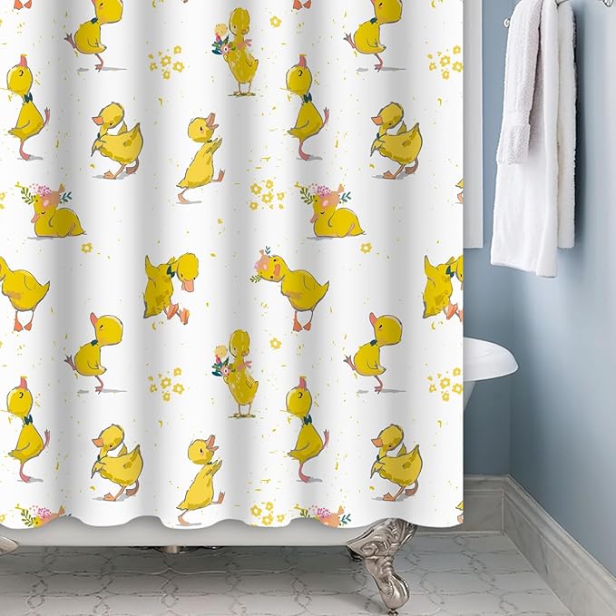 Baocicoo Cute Cartoon Baby Duck Shower Curtain Lovely Yellow Baby Duck Pattern Shower Curtain for Bathroom Bathtub Living Room Decor Fabric Waterproof Curtains for Bathroom with Hooks 60x72 Inches
