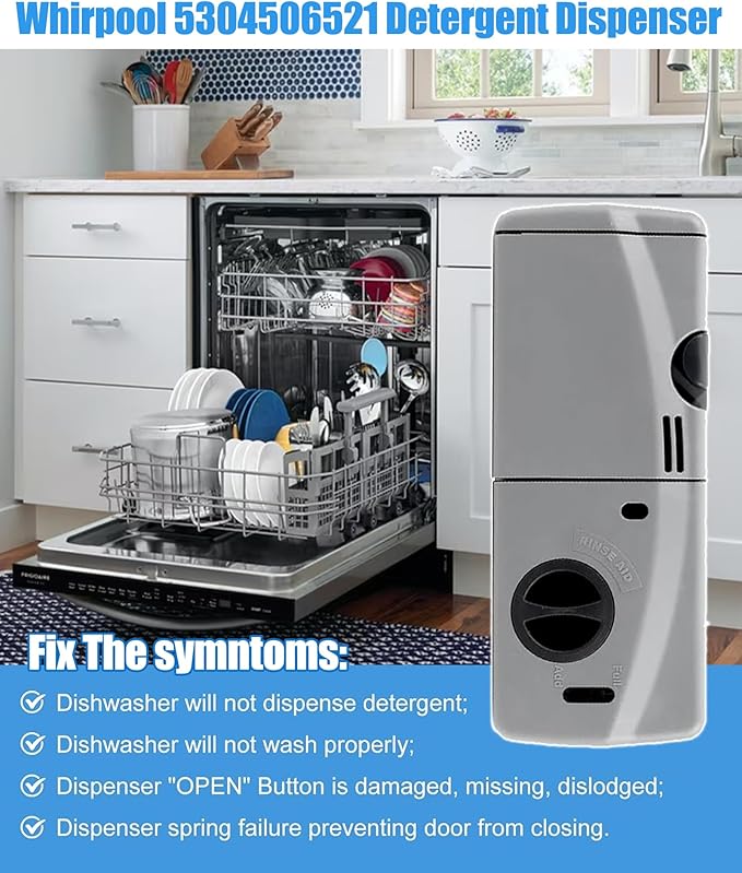 Upgraded 5304506521 Detergent and Rinse Aid Dispenser for Dishwashers Compatible with Frigidaire,Electrolux,Crosley, Kenmore, Westinghouse,Replacement AP6036339.154379201,154379202,154452703 Etc