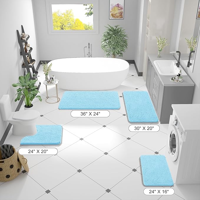 OLANLY Bathroom Runner Rugs 59x20, Soft Absorbent Chenille Bath Rugs, Rubber Backing Quick Dry, Machine Washable Long Bath Mats for Bathroom Floor, Tub and Shower, Home Decor Accessories, Sky Blue