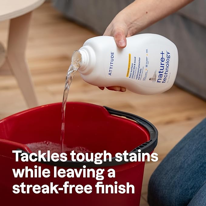 ATTITUDE Floor Cleaner, EWG Verified, Streak-Free, Vegan & Plant-Based for Tile, Wood & Laminate Floors, Citrus Zest Scent, 35.2 Fl Oz (Pack of 6)