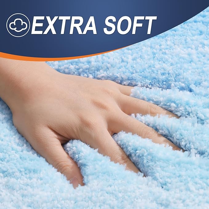 OLANLY Bathroom Runner Rugs Mat 47x17, Extra Soft Absorbent Microfiber Bath Rugs, Rubber Backing, Quick Dry, Washable Long Bath Mats for Bathroom, Tub and Shower, Home Decor Accessories, Sky Blue