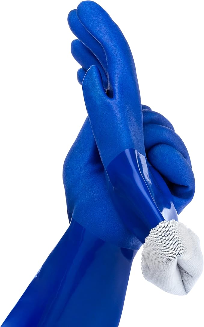 kitchen-star Ultimate Rubber Household PVC Gloves with Comfortable Cotton Lining, Anti-Slip surface, Kitchen Dishwashing, Extra Thickness, Kitchen Cleaning, Working, Painting, Pet Care (Large, Blue)