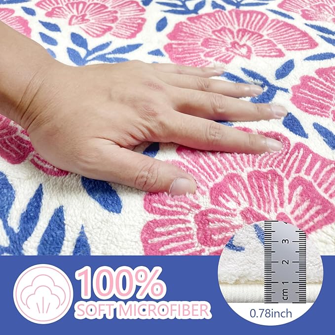 SHIYUE Cute Bath Mat for Bathroom Rugs, Ultra Soft and Fluffy Microfiber Water Absorption Non Slip Mat for Bedroom Kitchen Bathroom Toilet Floors(21"×30" Pink Flower)