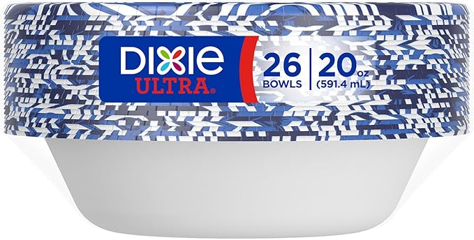 Dixie Ultra, Large Paper Bowls, 20 Oz, 150 Count (6 packs of 25 bowls), Microwave Safe, Compostable, Disposable Bowls Great For Breakfast, Lunch, And Dinner Meals