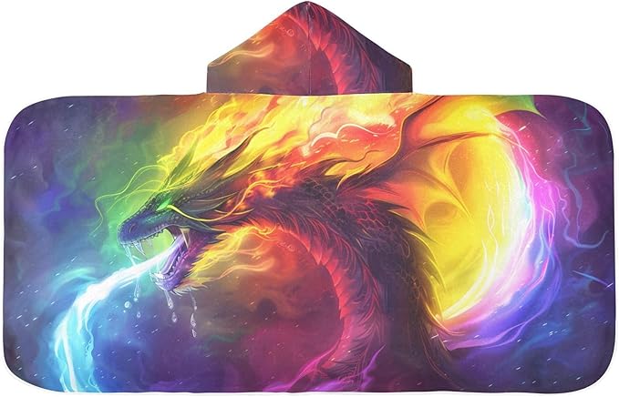 SUABO Kids' Bath Towels Fire Dragon Rainbow Hooded Towels for Boys Girls,Toddler Towels Multi-Purpose for Beach,Pool and Bathroom,23.5" x 50", Soft and Highly Absorbent