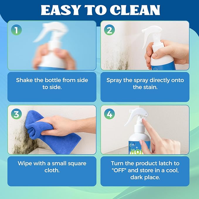Mold Stain Cleaner Spray, Wall Cleaner Spray, All Purpose Cleaning Spray for Home Surfaces, Bathrooms, Kitchens, Showers, Basements & Outdoor Areas, Multipurpose Remover for Dirt, Dust, Oil