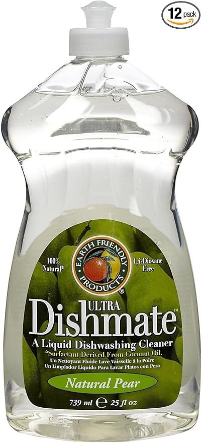 Earth Friendly Products Dishmate, Ultra Liquid Dishwashing Cleaner, Natural Pear, 25 Ounces (Pack of 12)