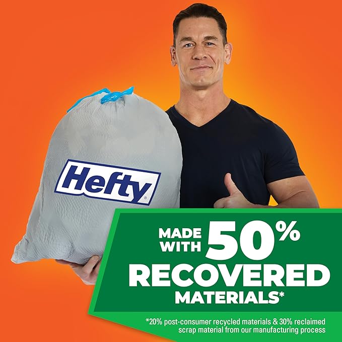 Hefty Ultra Strong Made with 50% Recovered Materials* Tall Kitchen Trash Bags, Gray, Clean Burst, 13 Gallon, 40 Count