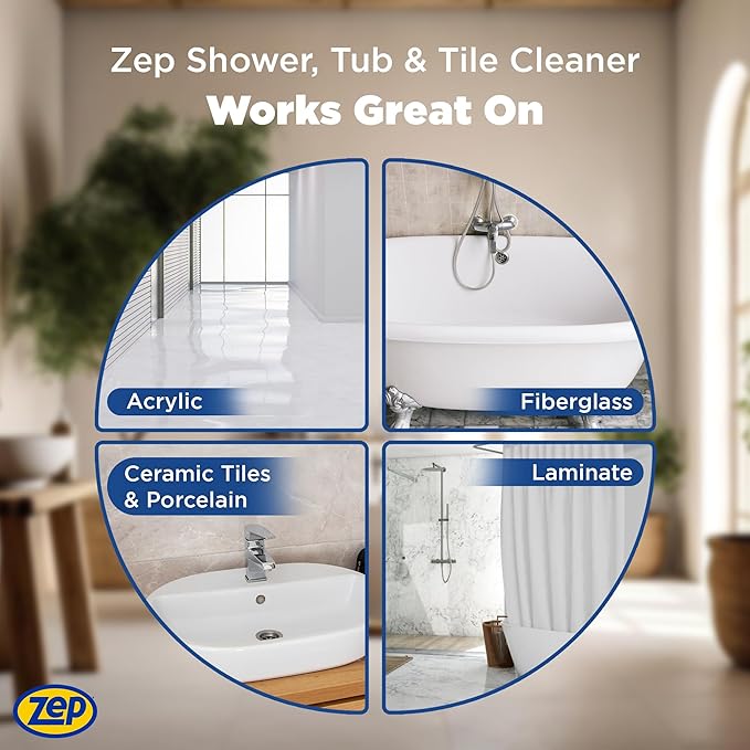 Zep Shower Tub and Tile Cleaner 32 oz ZUSTT32 (Case of 4) -Eliminates Hard Water Stains and limescale