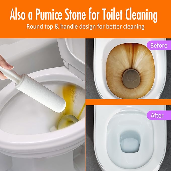SALVMARY Pumice Stone Toilet Bowl Cleaner with Handle Hard Water Stain Remover for Household Cleaning, Pet Hair Remover Pumice Stone Cat Dog Fur Removal Tool, White 1 Pack