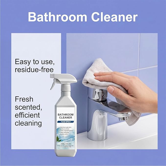3.38Oz Bathroom Cleaner Foam Spray, Scale Remover Bathroom Cleaner, Powerful Scale Remover, Suitable For Tiles, Glass, Stainless, Steel (1pcs)
