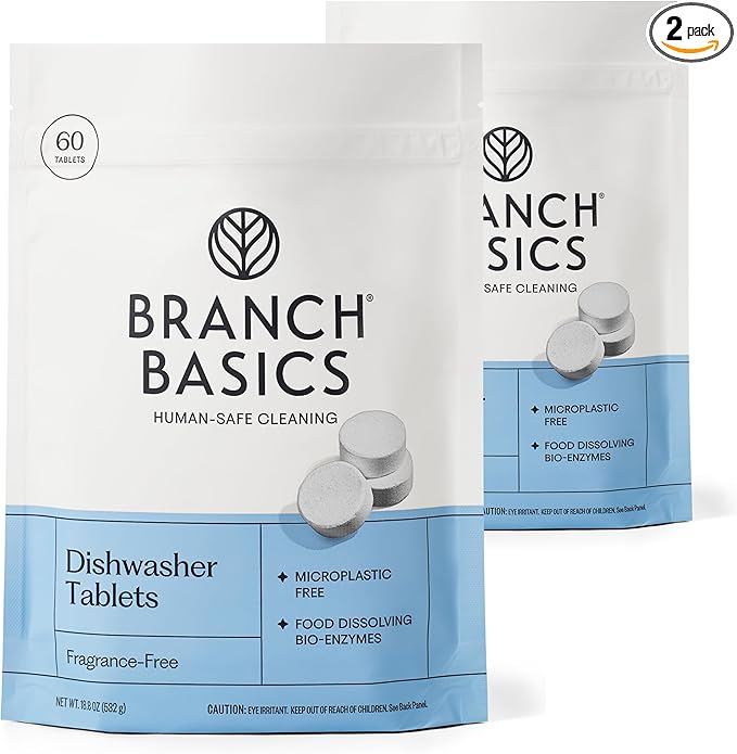 Branch Basics Dishwasher Tablets – 120 Ct | Plastic-Free, Fragrance-Free, Human-Safe | Delivers a Powerful Clean Without Harsh Chemicals (60 Count, Pack of 2)