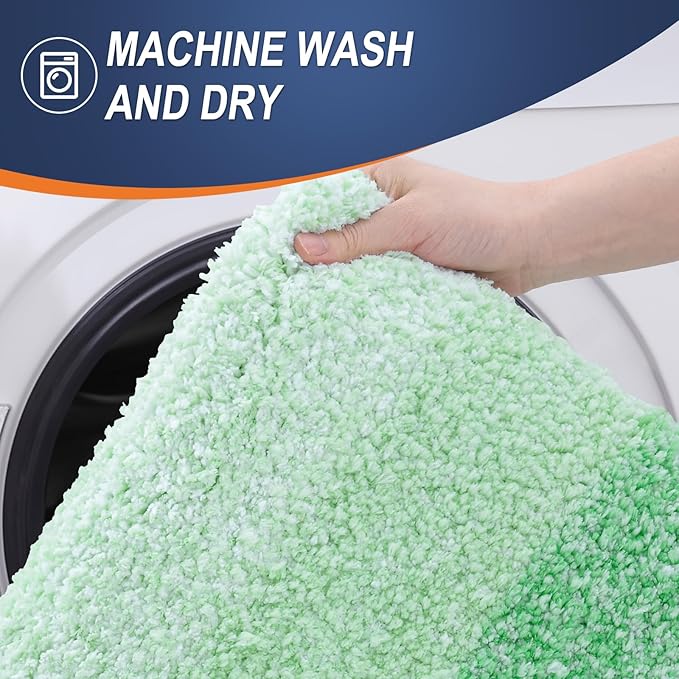 OLANLY Bathroom Rugs Sets 3 Piece, Soft Absorbent Microfiber Bath Mats and U-Shaped Contour Toilet Rug, Plush Shaggy Bath Mat Set for Bathroom (36"x24"+24"x16"+24"x20", Green)