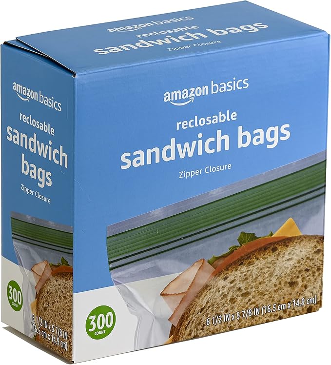 Amazon Basics Sandwich Storage Bags,(Previously Solimo),300 Count (Pack of 6)