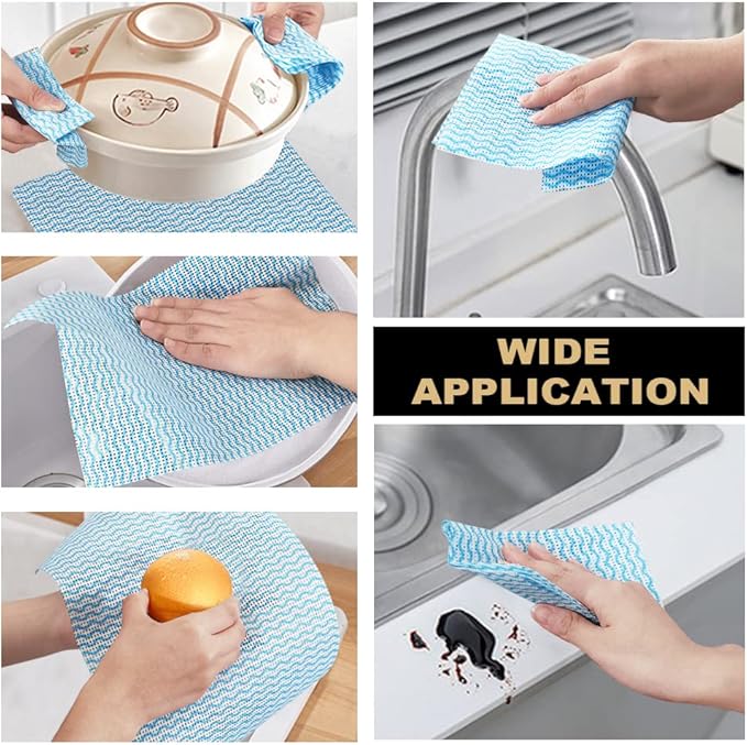 2 Pack Upgraded Reusable Cleaning Cloths Extra Thick Durable Disposable Cleaning Towels Kitchen Dish Paper Multi Purpose Household Towels Thickened Non Woven Wipes, 7.9"X11.8", Blue