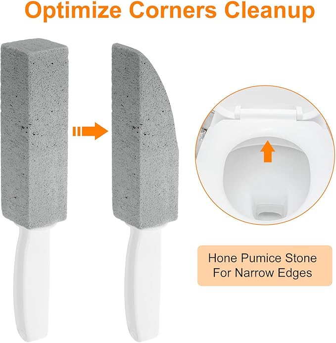 HARFINGTON 4pcs Pumice Stone Toilet Bowl Cleaner with Handle for Hard Water Marks Cleaning on Toilets, Grills, Tiles, Grout, Sinks, Bathtubs, Pools, White,Gray