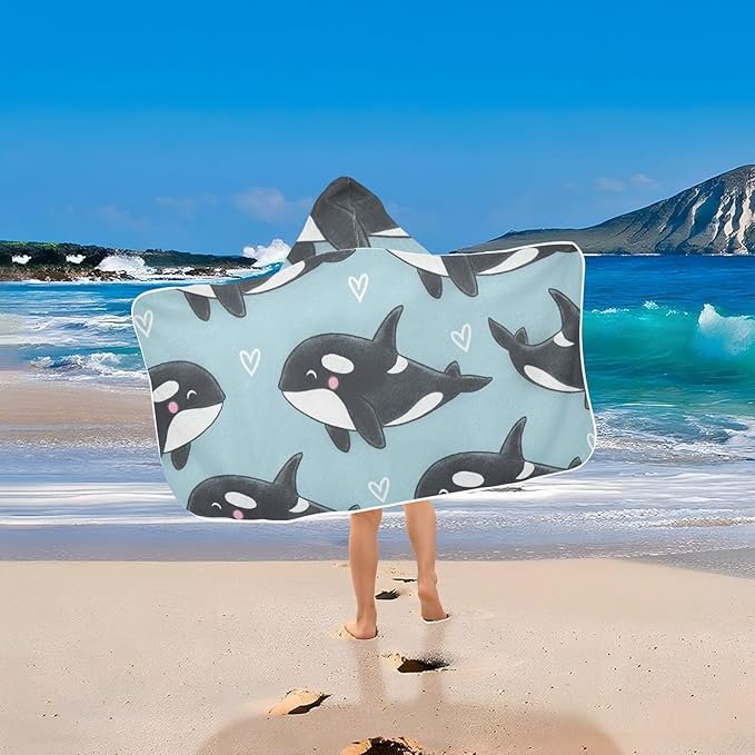 SUABO Kids' Bath Towels Cartoon Whales Love Hooded Towels for Boys Girls,Toddler Towels Multi-Purpose for Beach,Pool and Bathroom,23.5" x 50", Soft and Highly Absorbent
