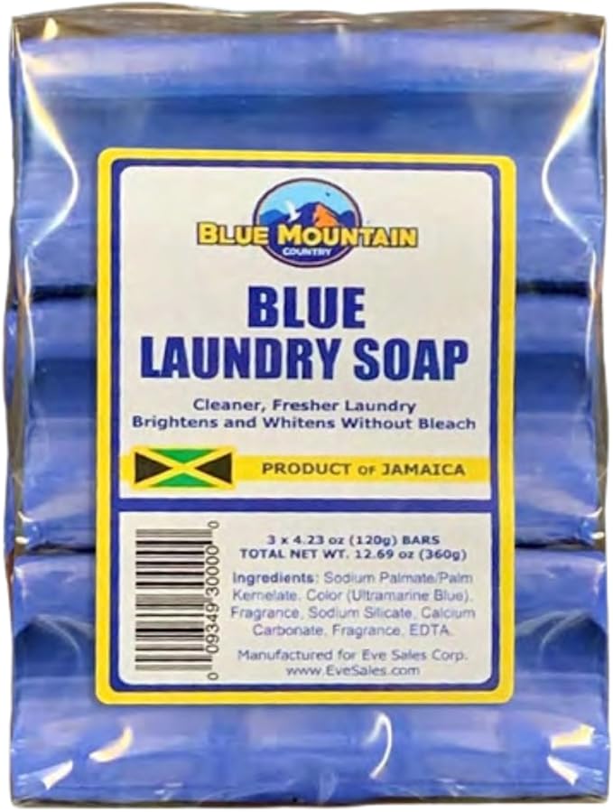 Blue Mountain Country Blue Laundry Soap, Product of Jamaica – 3 Pack (4.23 oz Each), Concentrated Formula, Brightens & Whitens Without Bleach, Cleaner & Fresher Laundry