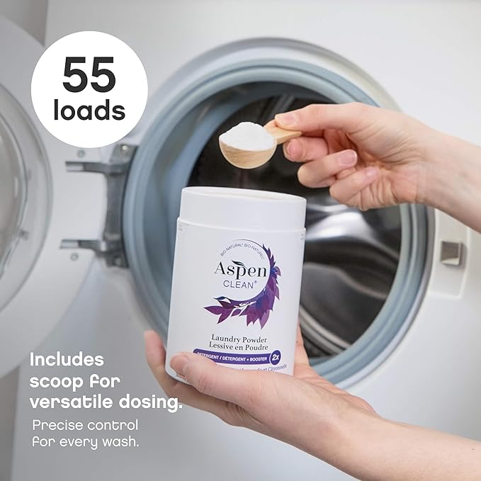 AspenClean | Laundry Powder + Booster 2-in-1 | Lavender | 55 Loads | Hyper Concentrated | Stain & Odor Removal Enzyme Booster | Non - Toxic | 100% Natural | EWG Verified