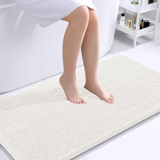 OLANLY Large Bathroom Rugs 45x27, Extra Soft Absorbent Chenille Bath Rugs, Rubber Backing Quick Dry, Machine Washable Bath Mats for Bathroom Floor, Tub and Shower, Home Decor Accessories, Ivory