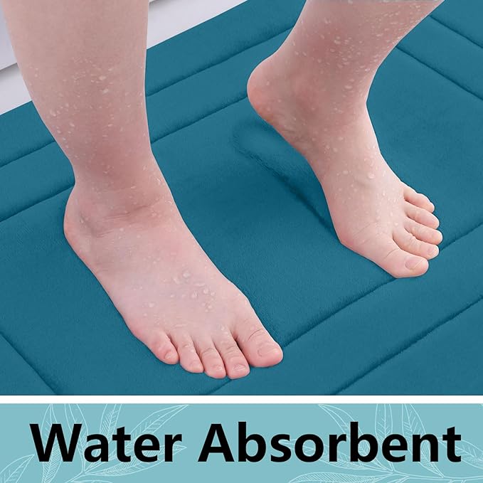Arotive Memory Foam Bathroom Rug Mat 30x20, Ultra Soft and Absorbent Bath Mat, Machine Wash Dry, Comfortable Bath Rug Carpet for Bathroom Floor, Tub and Shower, Peacock Blue