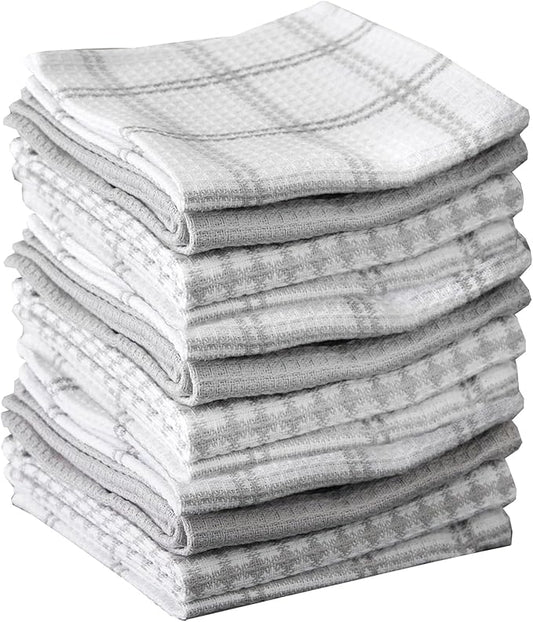 T-Fal Premium Waffle Dish Cloths: Highly Absorbent, Super Soft Long Lasting - 100% Cotton, 12"x13" Towel for Cleaning & Drying, (12-Pack), Gray