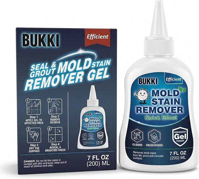 BUKKI Professional Mold Stain Remover Gel (7 FL OZ), Heavy Duty Thick Gel for Shower Grout, Front Load Washer Seals, Caulking, Bathrooms, Sinks and Tile