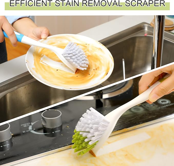 8 Pcs Dish Brush with Handle Kitchen Scrub Brush Pot and Pan Cleaning Brush Dish Scrubber with Stiff Bristle for Cookware Sink Washing Household, 4 Colors, 9.84 x 3.15 x 0.98 Inch