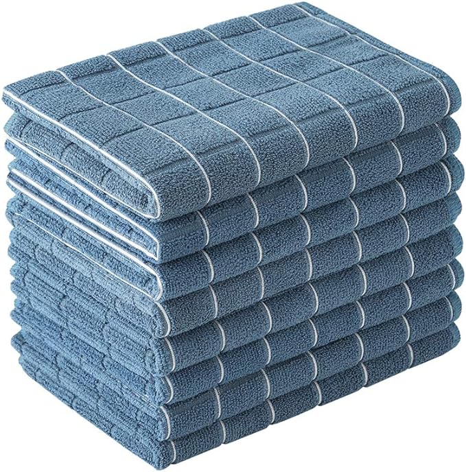 Microfiber Dish Towels - Soft, Super Absorbent and Lint Free Kitchen Towels - 8 Pack (Lattice Designed Blue Colors) - 26 x 18 Inch