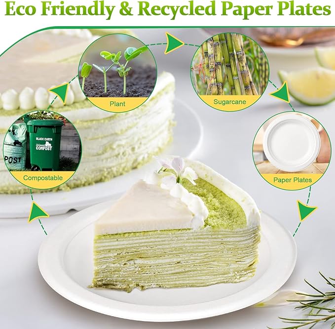 Paper Plates 6 inch, Small Paper Plates 100 Pack, Disposable Plates in Bulk, 100% Compostable Paper Plates, Sturdy Heavy Duty Plates for Dessert, Cake, Appetizer, White