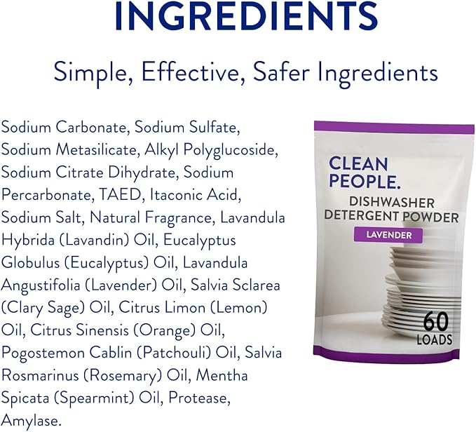 The Clean People Dishwasher Detergent Powder | Cuts Grease and Rinses Sparkling Clean | Residue-Free | Lavender, 120 Load