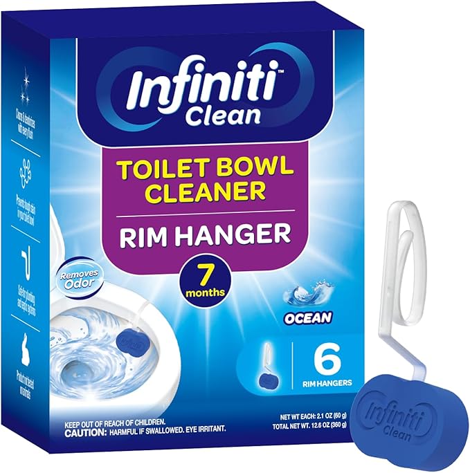 Toilet Bowl Cleaner Rim Hanger, 6 Count Automatic Bowl Toilet Cleaner, Cleans and Freshens Toilet Bowl, 7 Month (Ocean)