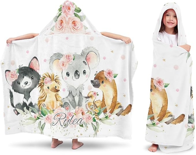 Jungle Safari Animal Personalized Kids Hooded Towel with Name Soft Absorbent Beach Pool Bath Towels Hood Poncho for Boys Girls