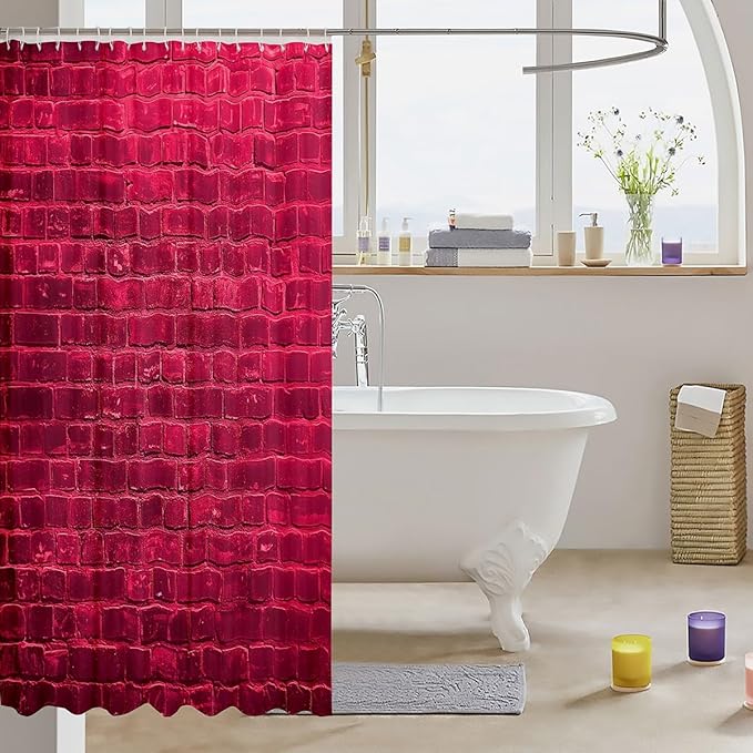 Wall Pattern Bath Curtain Kids Hot Pink Brick Wall Shower Curtain 72"x84" Vintage Theme Bathroom Shower Liner for Women Men Room Decor Waterproof Soft Lightweight Polyester Bathroom Accessories