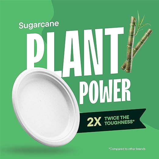 100% Compostable Paper Plates, Heavy Duty Disposable Plates [125-Pack] 9 Inch Plates - Eco-Friendly, Biodegradable Sugarcane Bagasse, Natural White 9" Sturdy Dinner Paper Plate Disposable