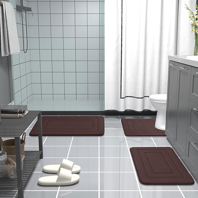 Arotive Memory Foam Bathroom Rug Mat 30x20, Ultra Soft and Absorbent Bath Mat, Machine Wash Dry, Comfortable Bath Rug Carpet for Bathroom Floor, Tub and Shower, Brown