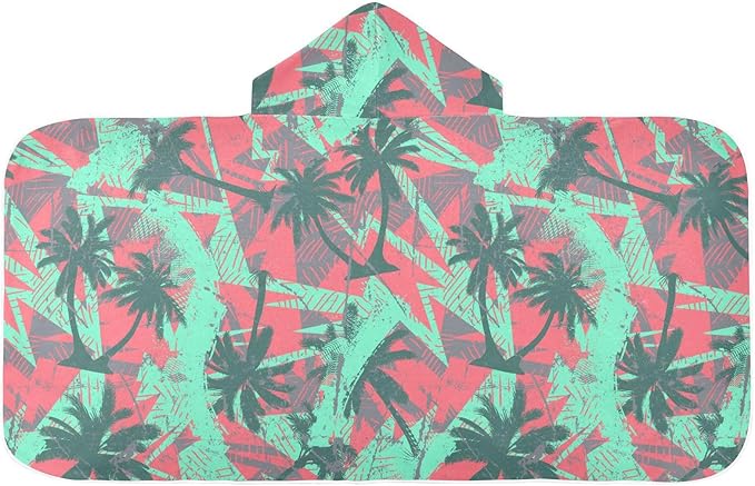 susiyo Kids Hooded Bath Towel Palms Grunge Beach Towel for Kids 23.5 x 50 Inch Microfiber Soft Absorbent Quick Dry Bath Swim Pool Towel Wrap Poncho Bathrobe with Hood for Kids Toddler