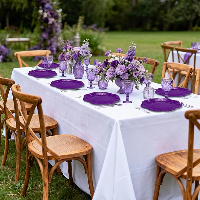 Purple Plates Party Supplies,9 inch Purple Paper Plates Disposable Scalloped for Birthday Cake Plate Baby Shower Dinner Wedding Dessert Party